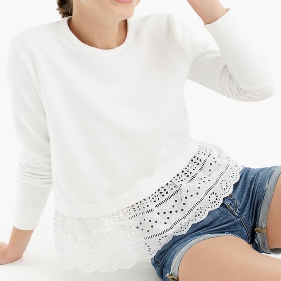 J. Crew Tops - J. Crew – Eyelet Hem Sweatshirt L HOST PICK!!